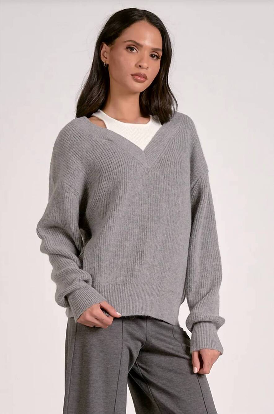 NEW ELAN cool casual sweater in grey - Picture 3 of 4